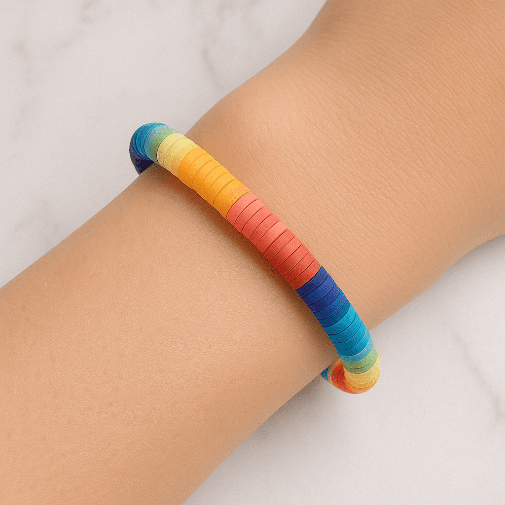 rainbow clay bead bracelet