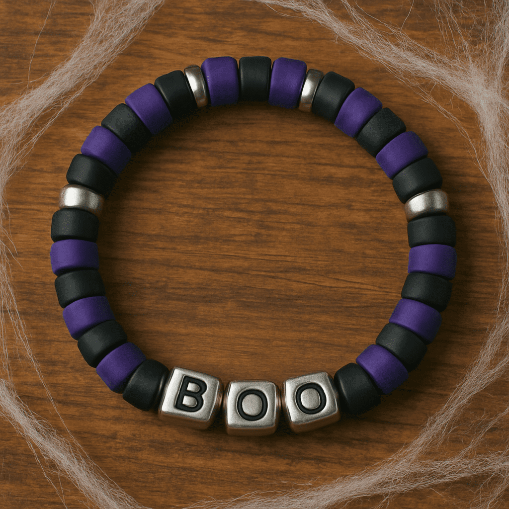 silver, purple and black halloween bracelet