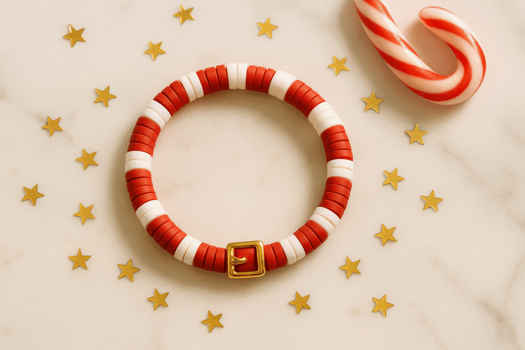 red and white festive bead bracelet