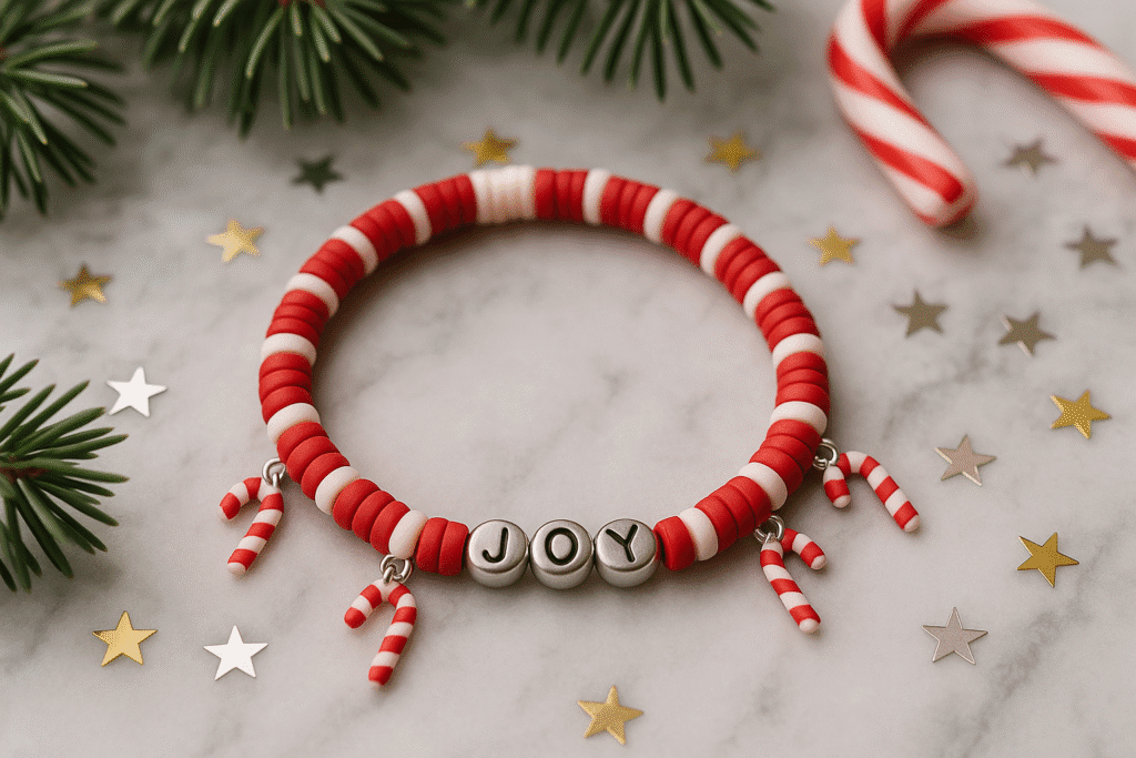 candy cane clay bead bracelet