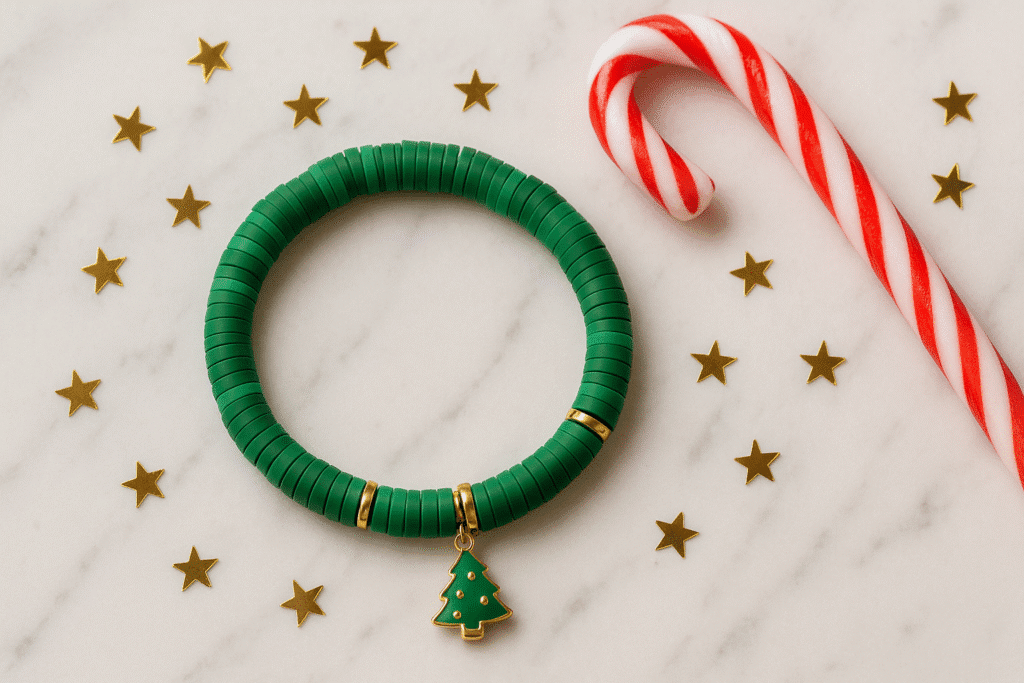 green festive clay bead bracelet