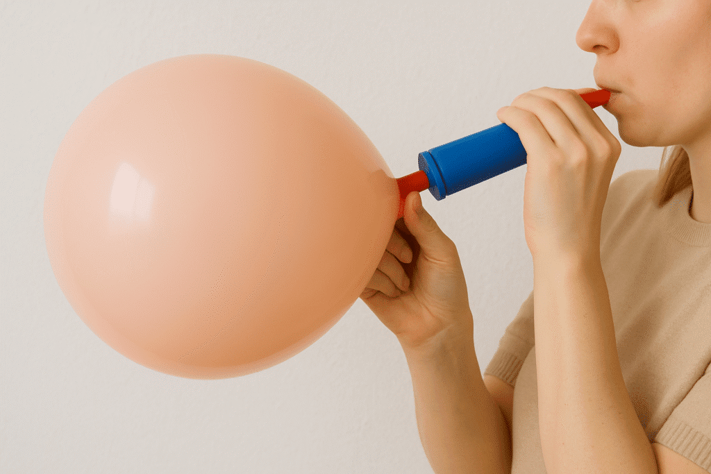 blowing up balloons