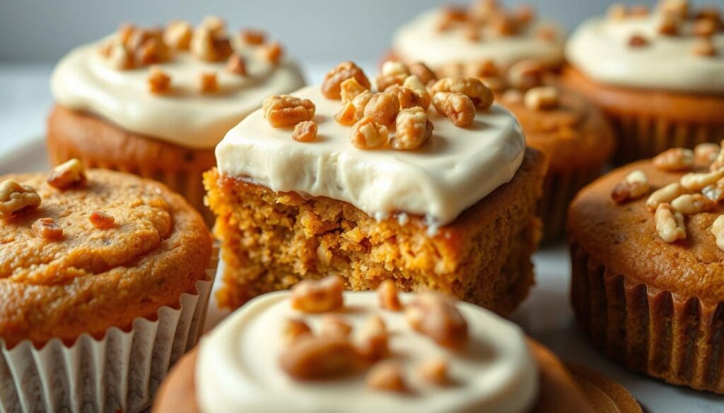 A close-up shot of an assortment of delectable air fryer desserts, including a warm, golden-brown air fryer carrot cake with a thick layer of lush, creamy cream cheese frosting, garnished with finely chopped walnuts. The desserts are illuminated by soft, diffused lighting, creating a cozy, inviting atmosphere. The image is captured from a slightly elevated angle, providing a visually appealing and appetizing presentation. The scene is set against a clean, minimalist background, allowing the desserts to be the focal point and showcasing their irresistible texture and flavor. A close-up shot of an assortment of delectable air fryer desserts, including a warm, golden-brown air fryer carrot cake with a thick layer of lush, creamy cream cheese frosting, garnished with finely chopped walnuts. The desserts are illuminated by soft, diffused lighting, creating a cozy, inviting atmosphere. The image is captured from a slightly elevated angle, providing a visually appealing and appetizing presentation. The scene is set against a clean, minimalist background, allowing the desserts to be the focal point and showcasing their irresistible texture and flavor.