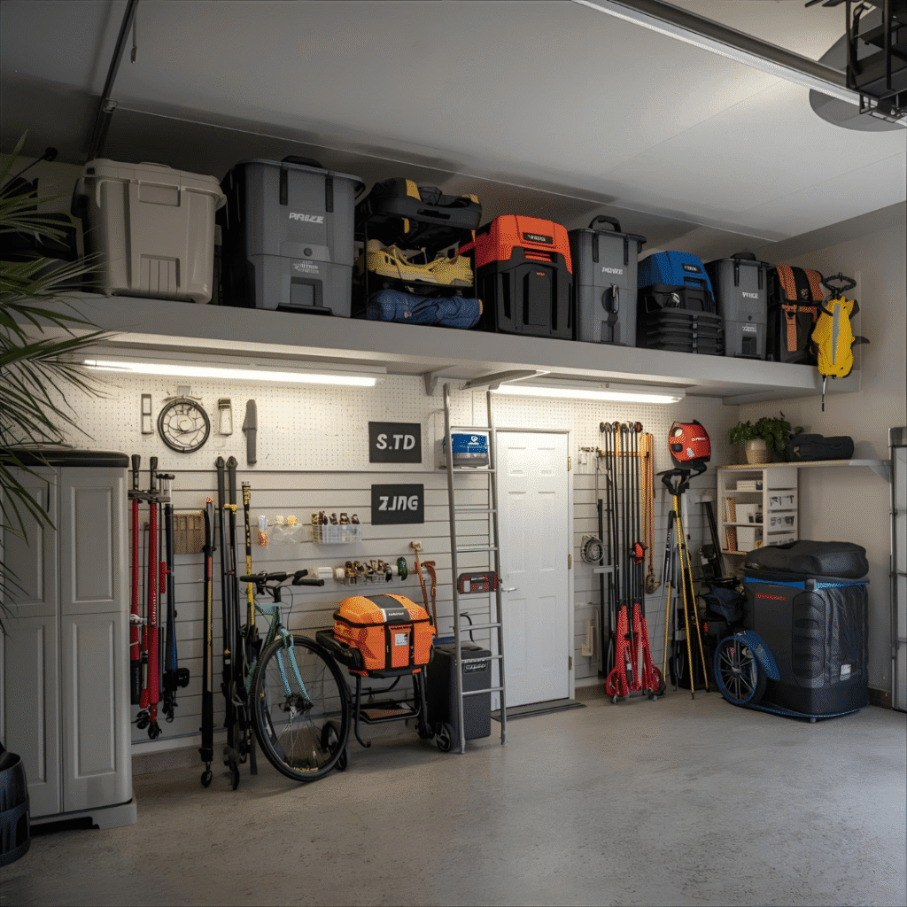 Ceiling-mounted flat storage garage