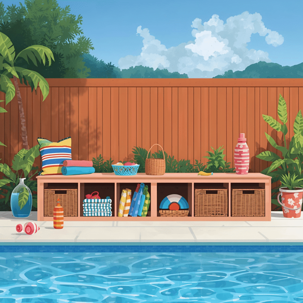 Poolside storage benches