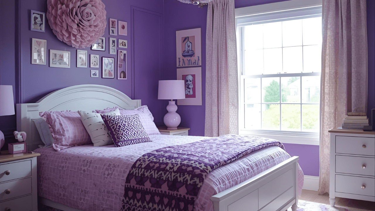 purple teen bedroom