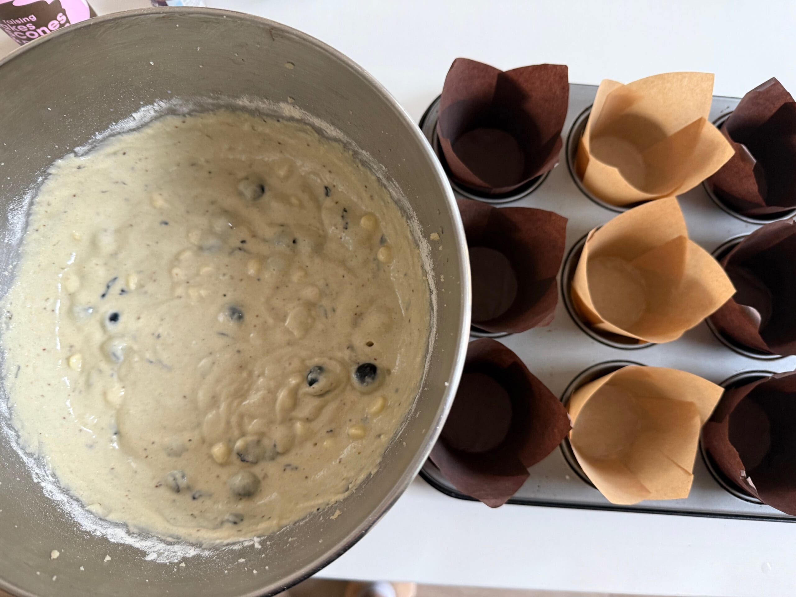 blueberry white chocolate muffins prep