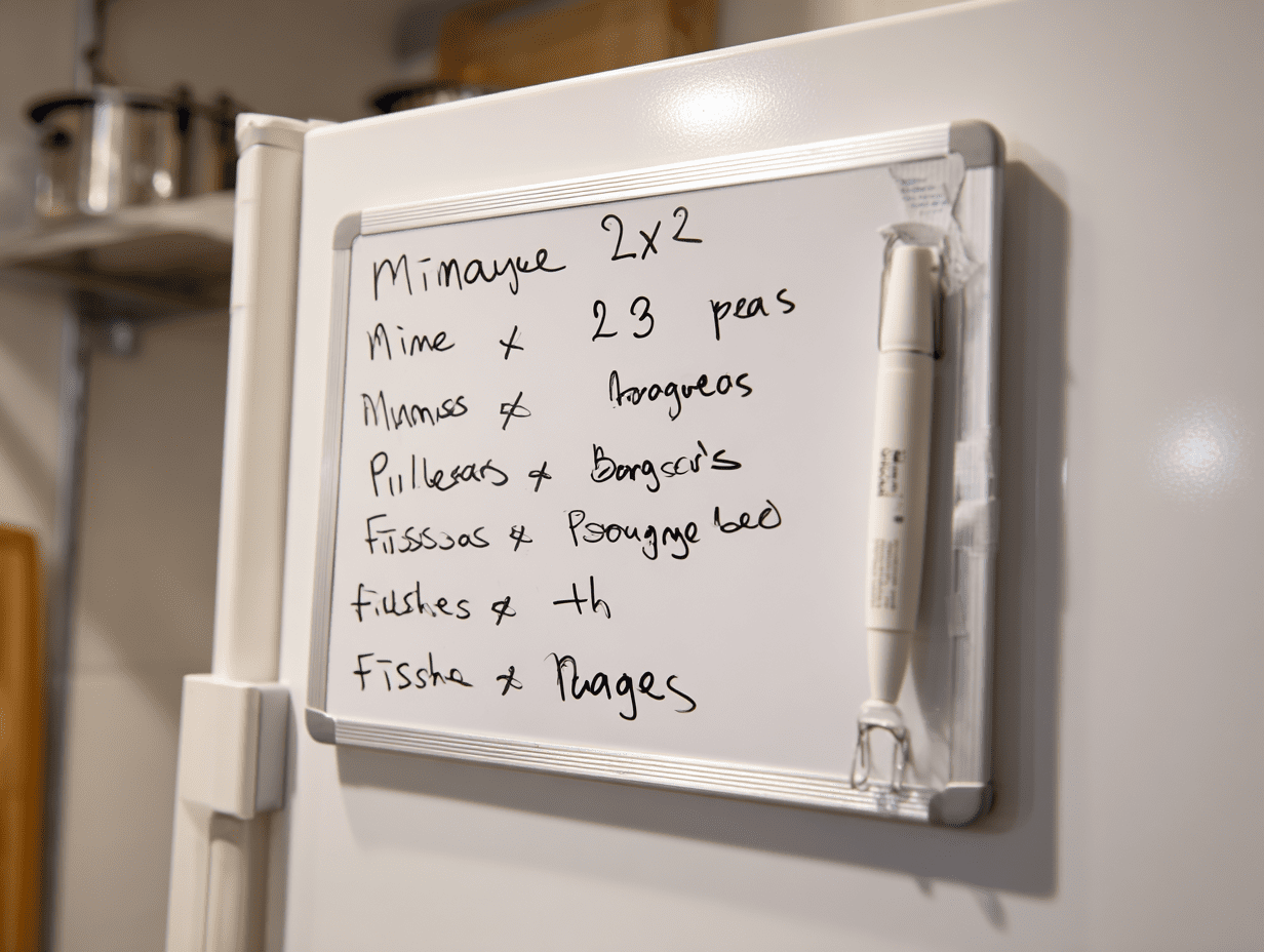 upright freezer organisation whiteboard